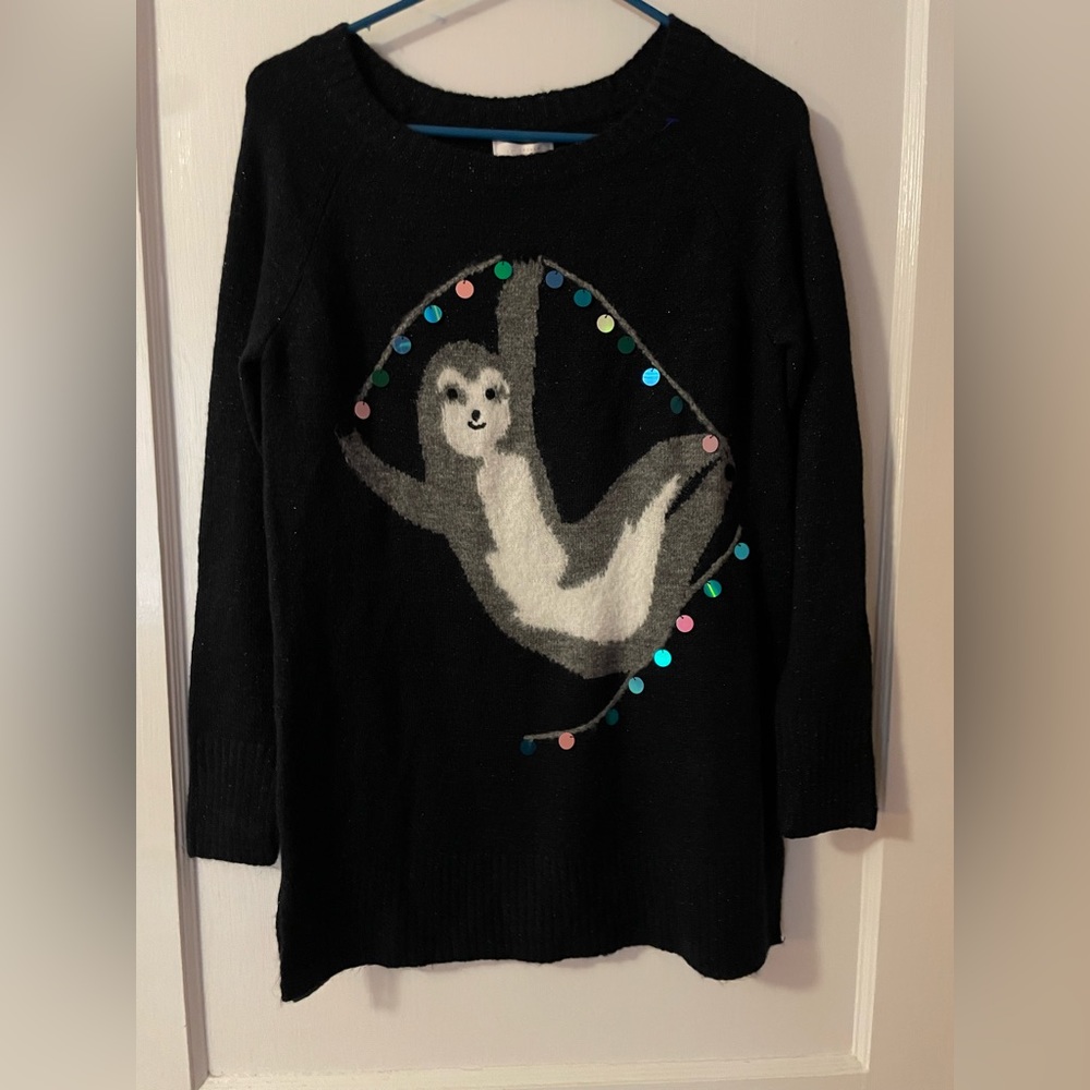 LC Lauren Conrad Black Sloth Sequin Christmas Holiday Sweater Women's Small